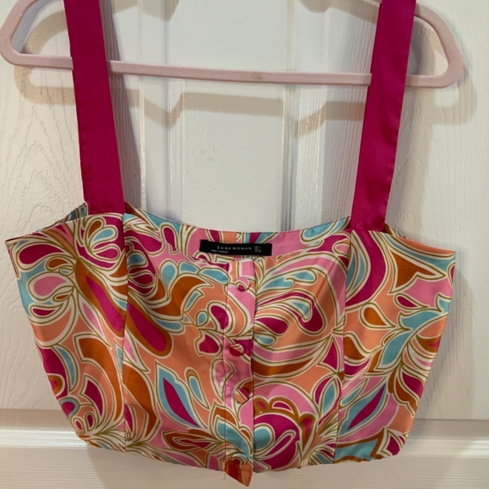 Zara Silky Crop Multi color Boho Hippie Top Size Large - Picture 2 of 8